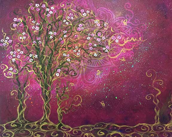 Árbol Flores - Fucsia. 73 x 60 cm, acrílico en lienzo